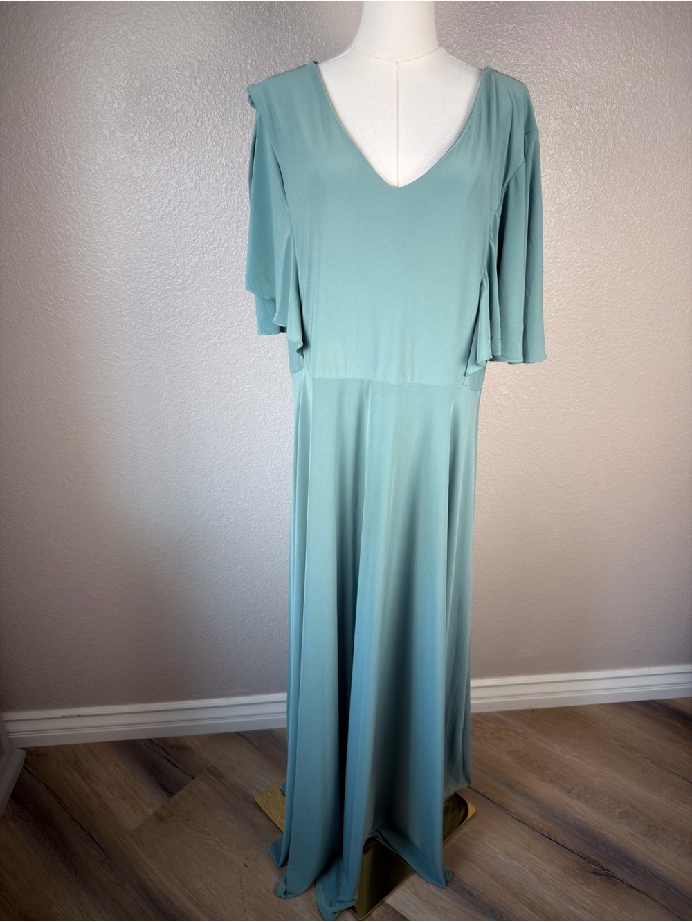 NWT Koh Koh V-Neck Teal Seafoam Green Maxi Dress with Flutter Sleeves, 2XL - Picture 3 of 7